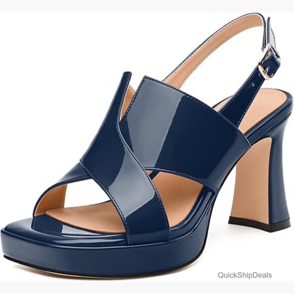 Faux Leather Platform Sandals with Ankle Strap and Buckle Closure